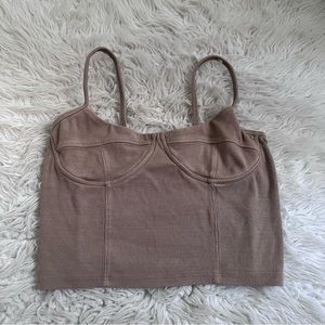 Joah Brown Tan Ribbed Crop Top